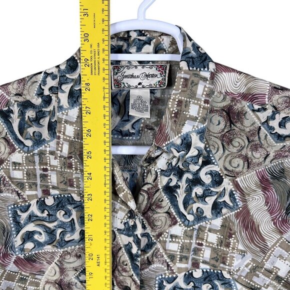 Jonathan Martin Womens S 100% Silk Button Up Blouse Abstract Print Southwestern - Picture 11 of 15